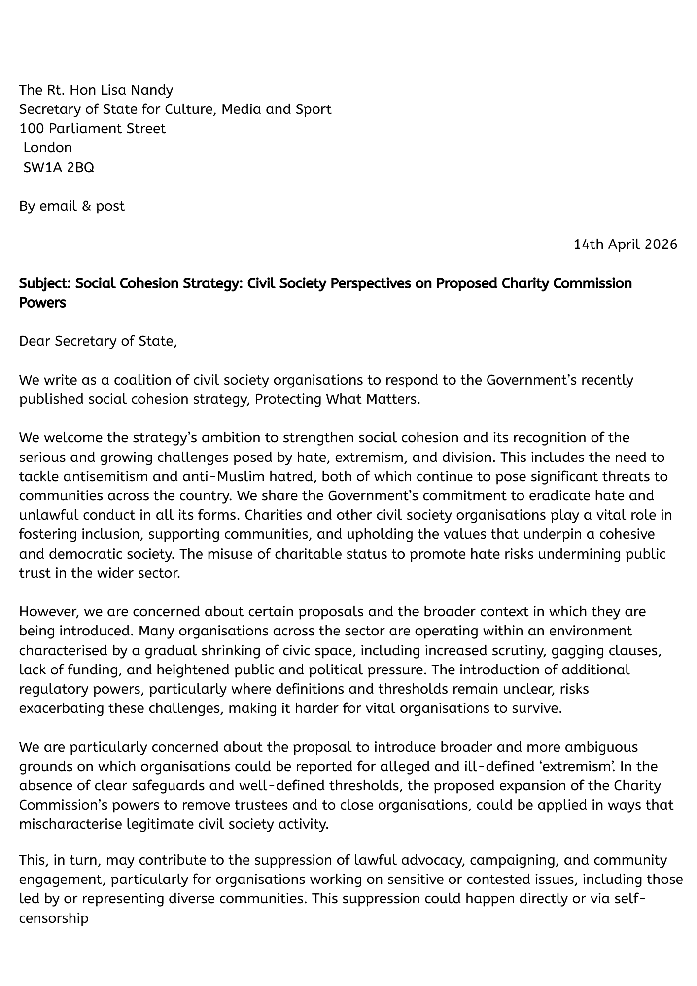 Joint Letter to the Secretary of State for Culture, Media & Sport ...